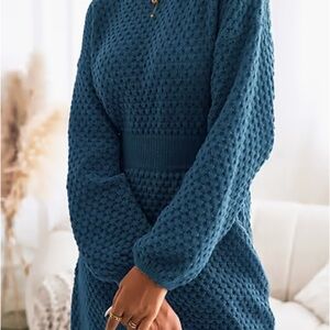 Cupshe Teal Textured Knit Dress